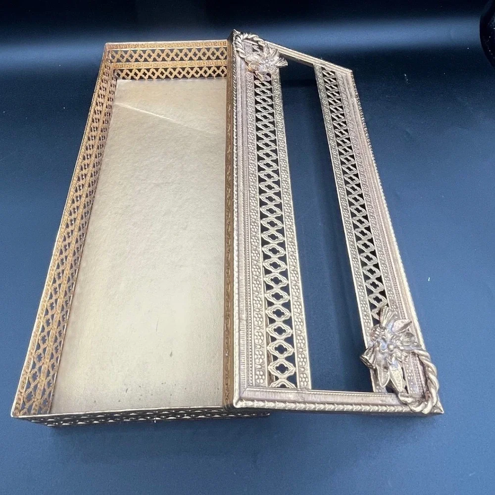 Mid Century Tissue Dispenser Gold Metal 1960s‎ Bathroom Decor Hollywood Regency
